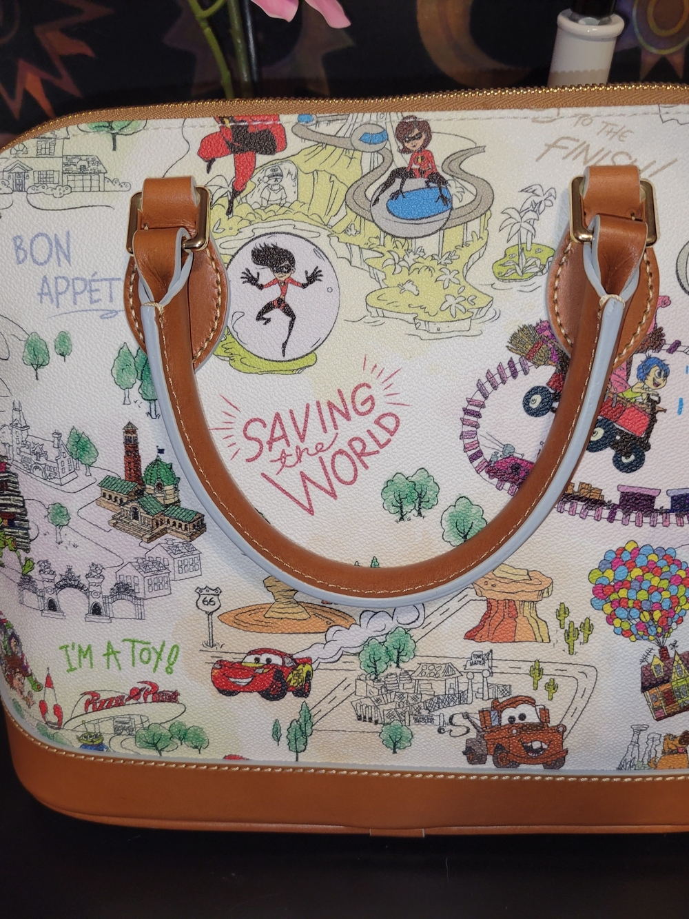 Dooney & Bourke Cream Satchel with Multicolor Sketch Print Disney Parks - Picture 2 of 3